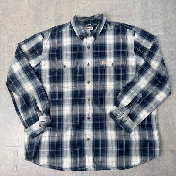 Carhartt Relaxed Fit 100% Cotton Men's Navy Plaid Shirt 2XL Fall 2018 Button-Up - Picture 4 of 12